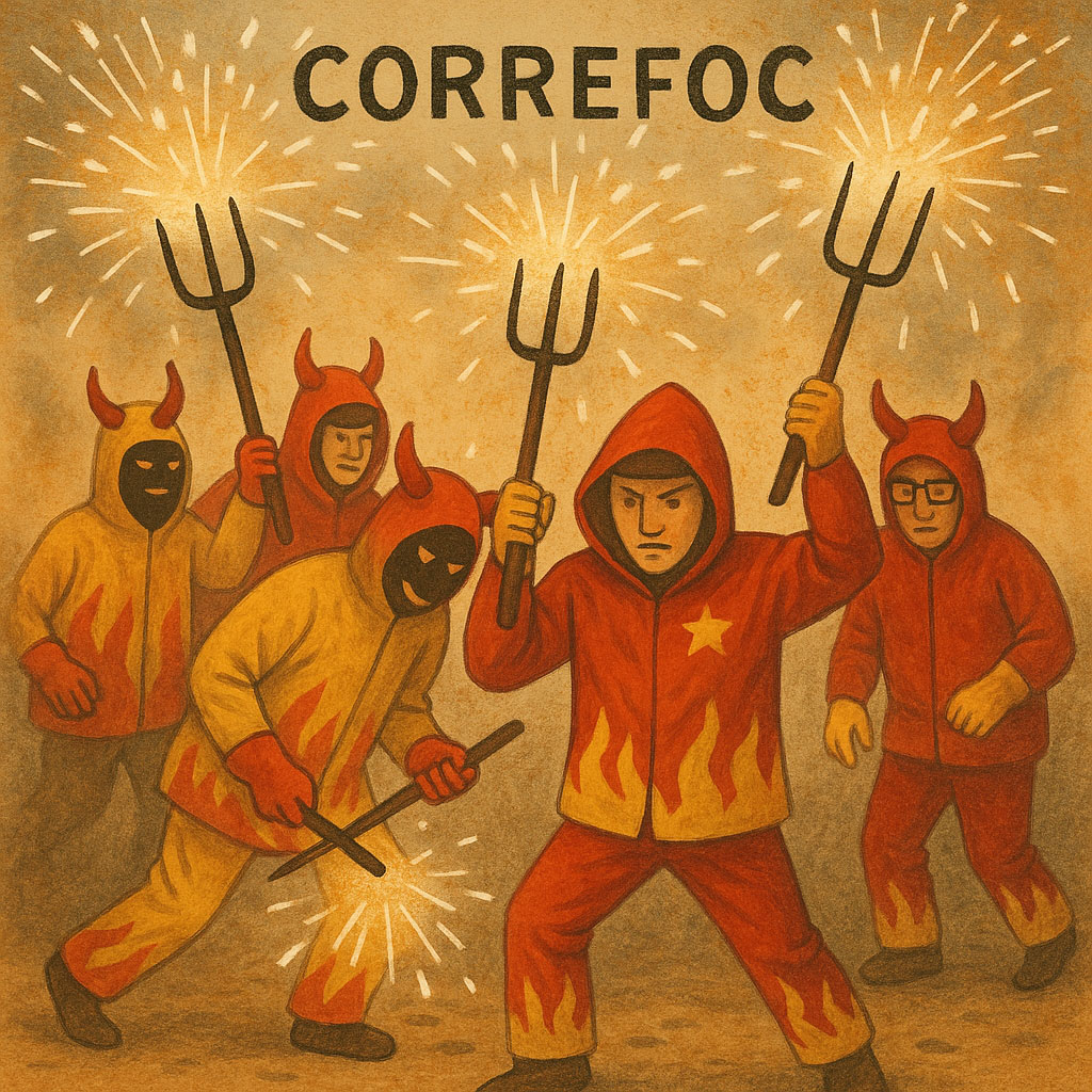 Correfoc en una festa popular catalana, mostra de la cultura de Catalunya