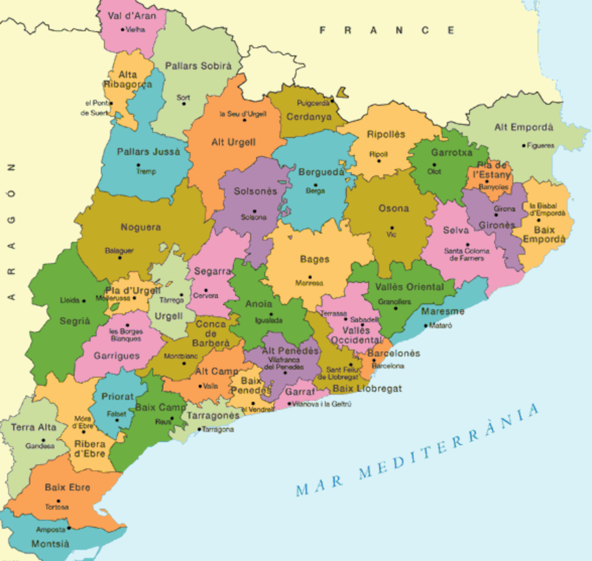 Mapa de les comarques de Catalunya